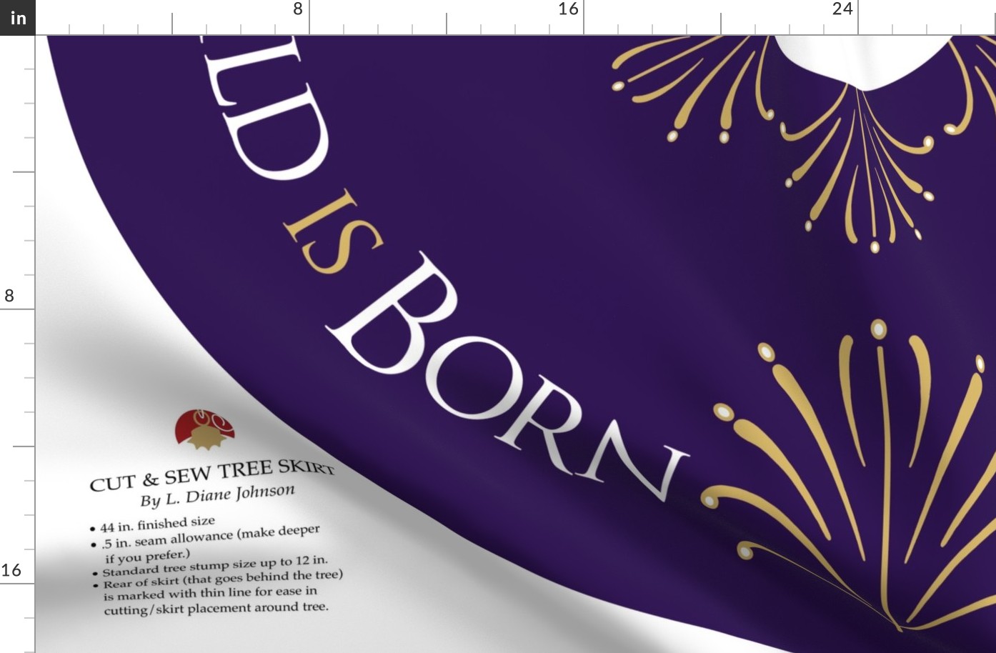 A Child is Born 44" Christmas Tree Skirt | Purple + Gold