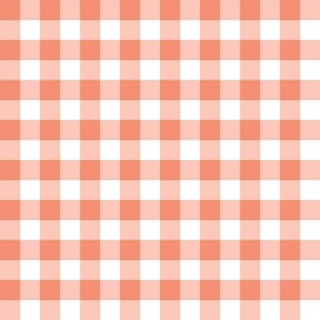 Gingham salmon half inch vichy checks, plaid, cottagecore, country, white, coral