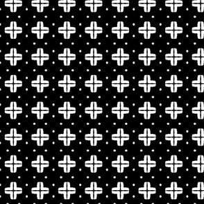 Black and White Geometric Crosshair Block Print on Black - Small Bookcloth Print