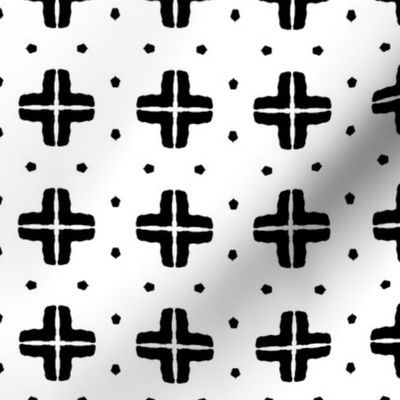 Black and White Geometric Crosshair Block Print on White - Small Bookcloth Print 