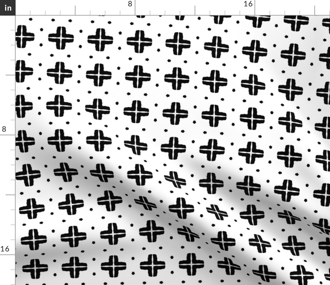 Black and White Geometric Crosshair Block Print on White - Small Bookcloth Print 