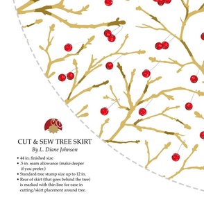Winterberries 44" Cut & Sew  DIY Christmas Tree Skirt | Gold, Red, White