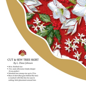 Doves, Amaryllis + Holly 44" Cut & Sew DIY Christmas Tree Skirt | Red + Gold