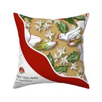 Doves, Amaryllis + Holly 44" Cut & Sew DIY Christmas Tree Skirt | Gold, Red, Green