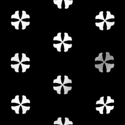 Halfdrop Black and White Trumpet Flower Simple Geometric Pattern on Black - Small Bookcloth Print