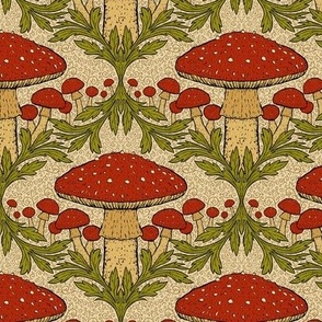6" Red Mushrooms and Acanthus Trellis - Vintage Damask