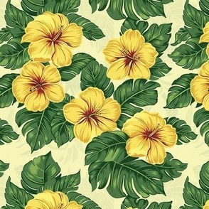 Tropical Yellow Hibiscus Flower Floral Design Pattern