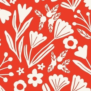 Summer ditsy wildflowers - Coral red - Large scale