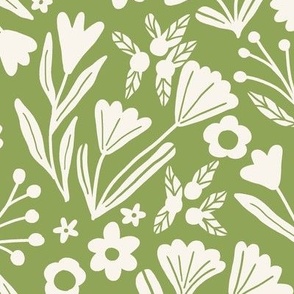 Summer ditsy wildflowers - Green - Large scale