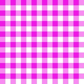Gingham hot pink half inch vichy checks, plaid, cottagecore, traditional, country, white