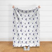 Purple Crescent Moon and Stars on White