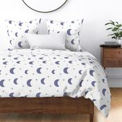 Purple Crescent Moon and Stars on White