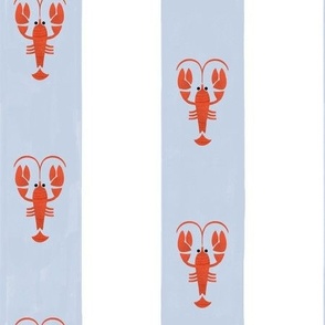 Red Lobsters On Hand-Drawn Blue Stripes - small scale
