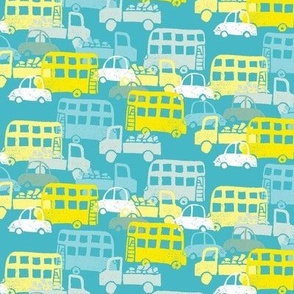 Rush Hour Cars city yellow turquoise and blue