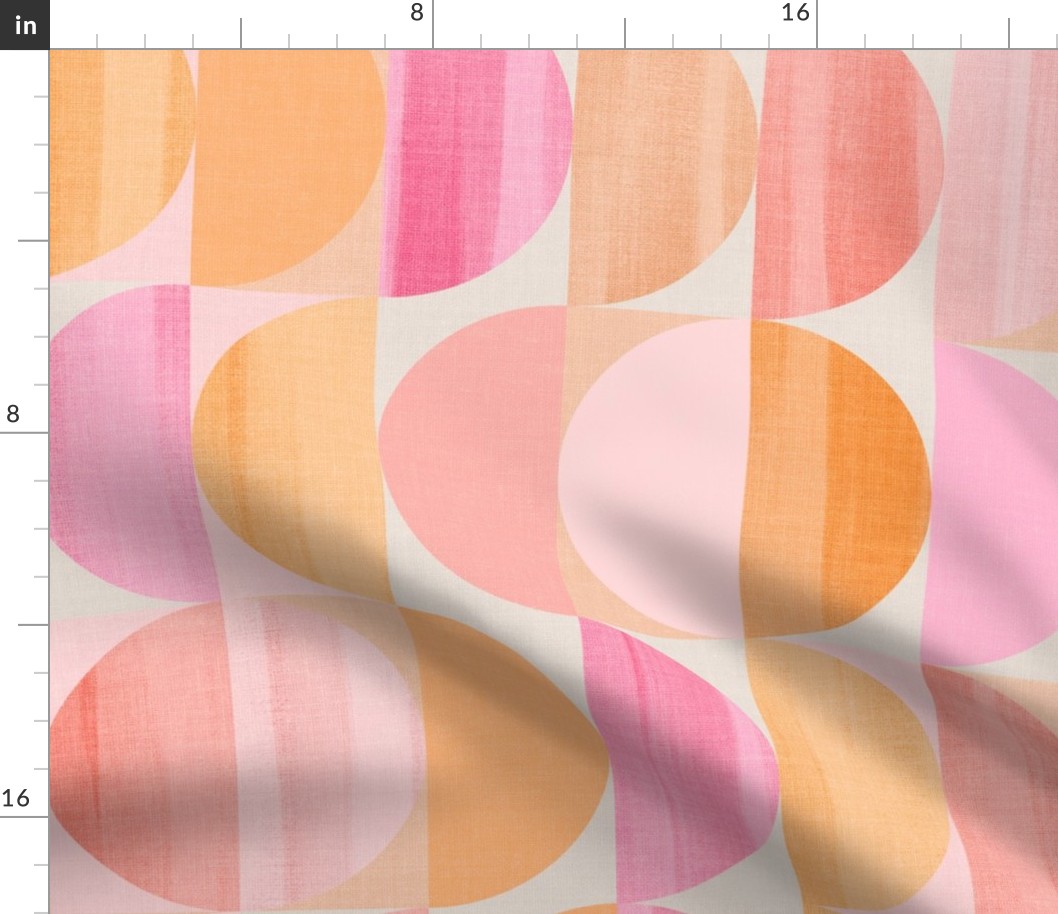 (L) Mid Mod abstract geo moon & sun 1. boho textured tonal VIBRANT Peach Fuzz Pink
