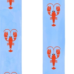 Red Lobsters On Hand-Drawn Bright Blue Stripes - large scale