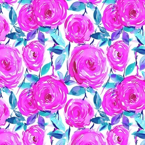 Lilly's Rose Garden - Fuchsia on White Wallpaper