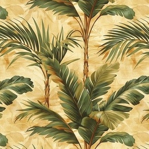 Tropical Palm Leaves Green and Gold Design Pattern Wallpaper Fabric