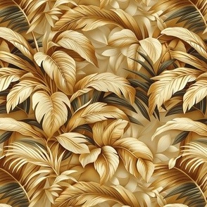 Tropical Gold Leaves and Palms  Wallpaper Fabric Design Pattern