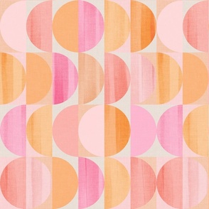 (M) Mid Mod abstract geo moon & sun 1. boho textured tonal VIBRANT Peach Fuzz Pink