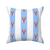Red Lobsters On Hand-Drawn Bright Blue Stripes - small scale