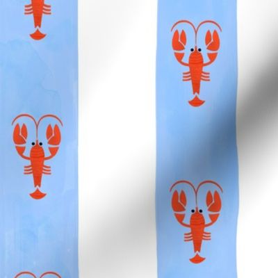 Red Lobsters On Hand-Drawn Bright Blue Stripes - small scale