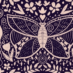 Cottage Core Butterfly line art basic repeat.