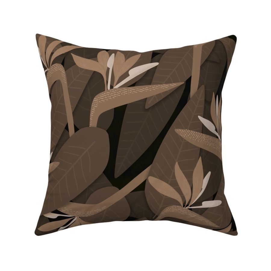 big// Birds of Paradise Flowers and leaves Militar Dark Brown