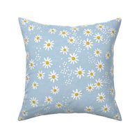 (Large) Ditsy Summer Daisies Toss on Textured, Striped Backround - Light Sky Blue