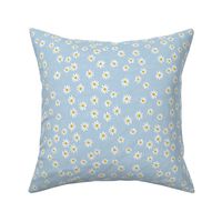 (Small) Ditsy Summer Daisies Toss on Textured, Striped Backround - Light Sky Blue