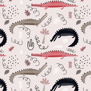 Pink Crocodile Doodle Design
