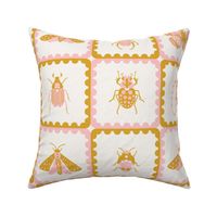 retro insects scalloped tiles l pink gold l large