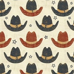 Western Country Western Cowboy Hat and Stars Pattern DesignFabric