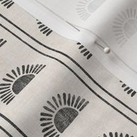 (small scale) Sunshine - Block Print Boho Sun Print with Stripes - charcoal -  LAD24