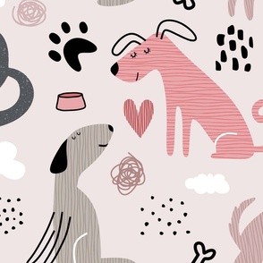 Cute Pastel Pink Dog Illustration