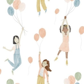 Watercolor Balloon Girls - large