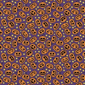 (Small) Retro Cartoon Style Halloween Pumpkins Purple Background