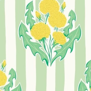 Block Print Dandelions (Green Stripe)