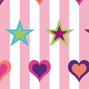 Retro Modern - Stars, Hearts anf Pink and White Stripes - Pop Art - Circus