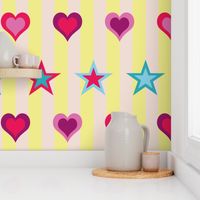 Fun of the Fair - Stars and Hearts on Lemon and Cream Stripes