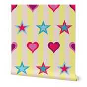 Fun of the Fair - Stars and Hearts on Lemon and Cream Stripes