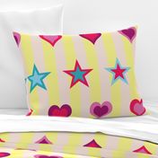 Fun of the Fair - Stars and Hearts on Lemon and Cream Stripes