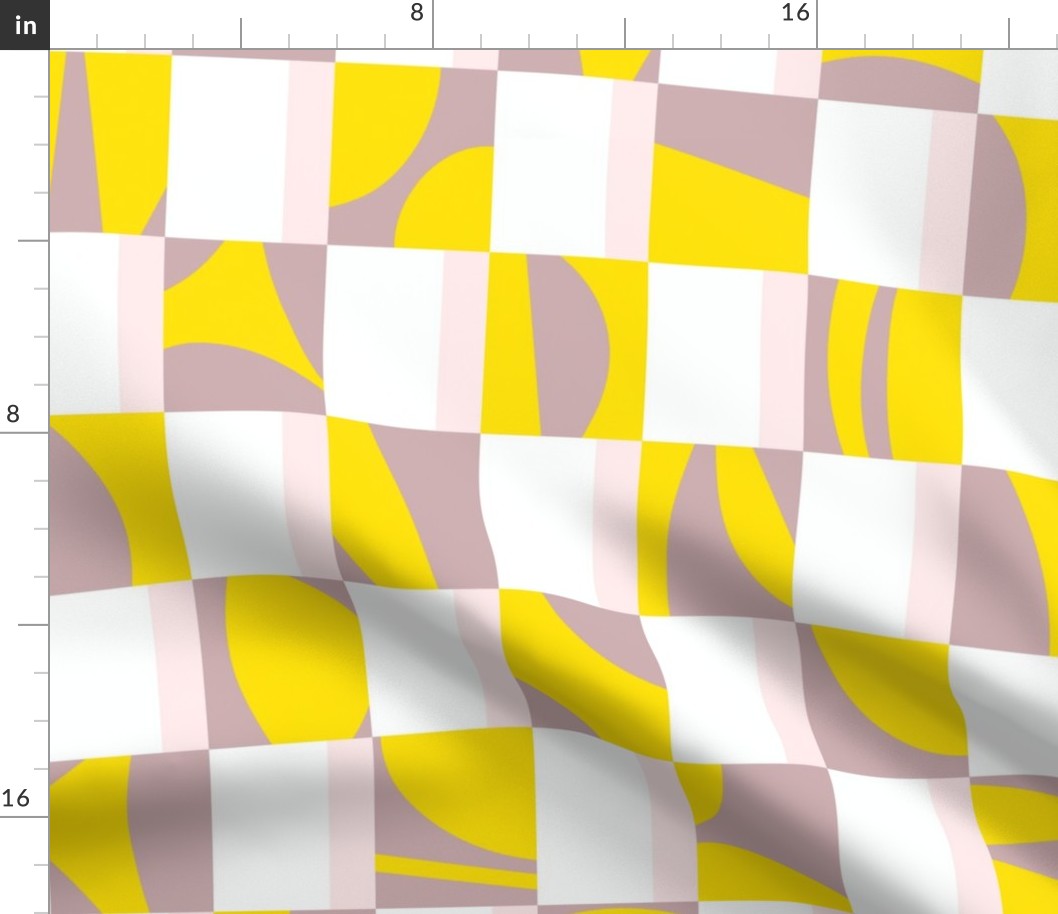 Vibrant Abstract Mod Checkerboard Pattern in Retro Style in Yellow and Gray