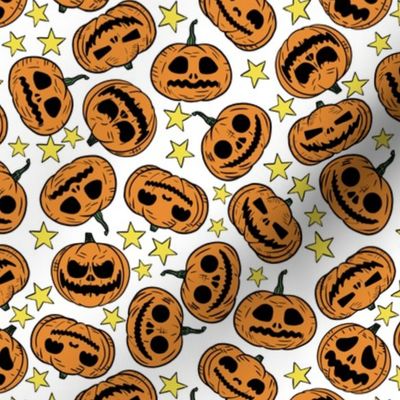 (Small) Retro Cartoon Style Halloween Pumpkins White Background