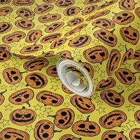 (Small) Retro Cartoon Style Halloween Pumpkins Yellow Background