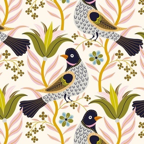 Early american bird with flowers olive small