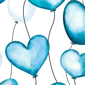 Heart balloons blue on white