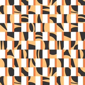 Vibrant Abstract Mod Checkerboard Pattern in Retro Style in Black and Orange