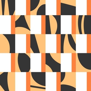 Vibrant Abstract Mod Checkerboard Pattern in Retro Style in Black and Orange