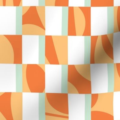 Vibrant Abstract Mod Checkerboard Pattern in Retro Style in Orange and Mint
